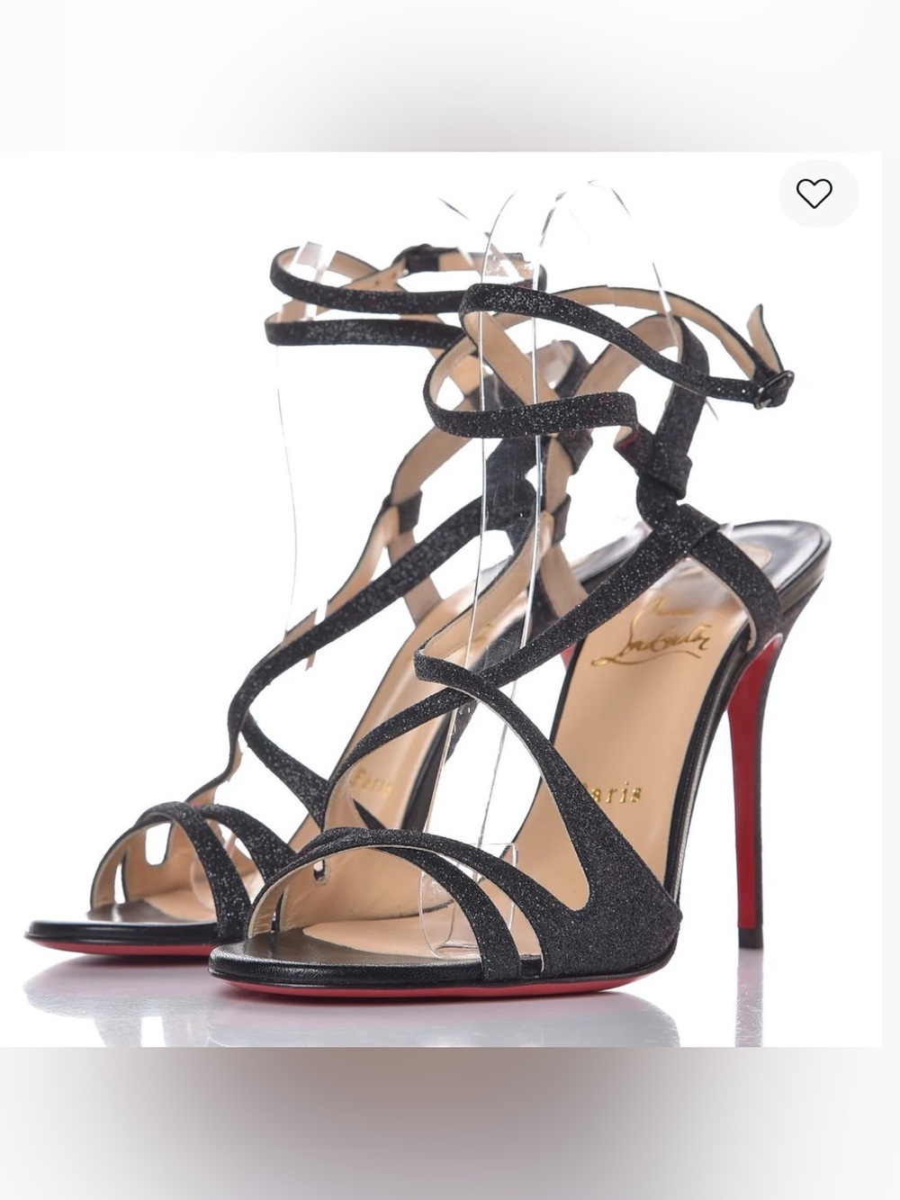 Authentic Christian Louboutin Glitter Audrey Sandals 38 1/2 Black